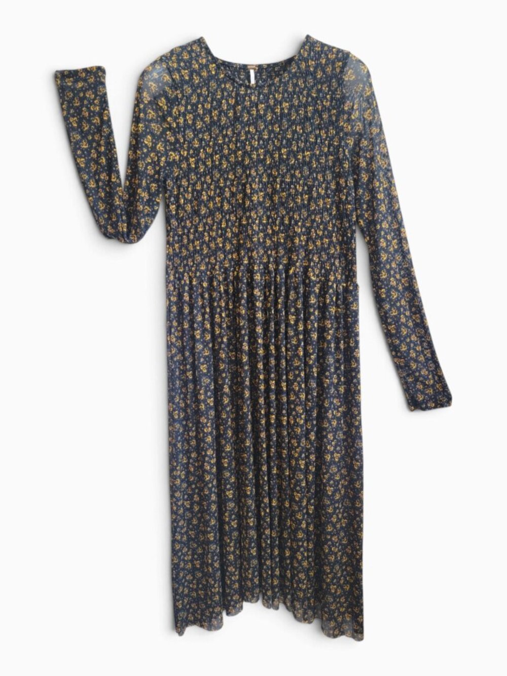Free People Tiers of Joy M Floral Prairie Midi Dress Boho Cottagecore Raw Hem